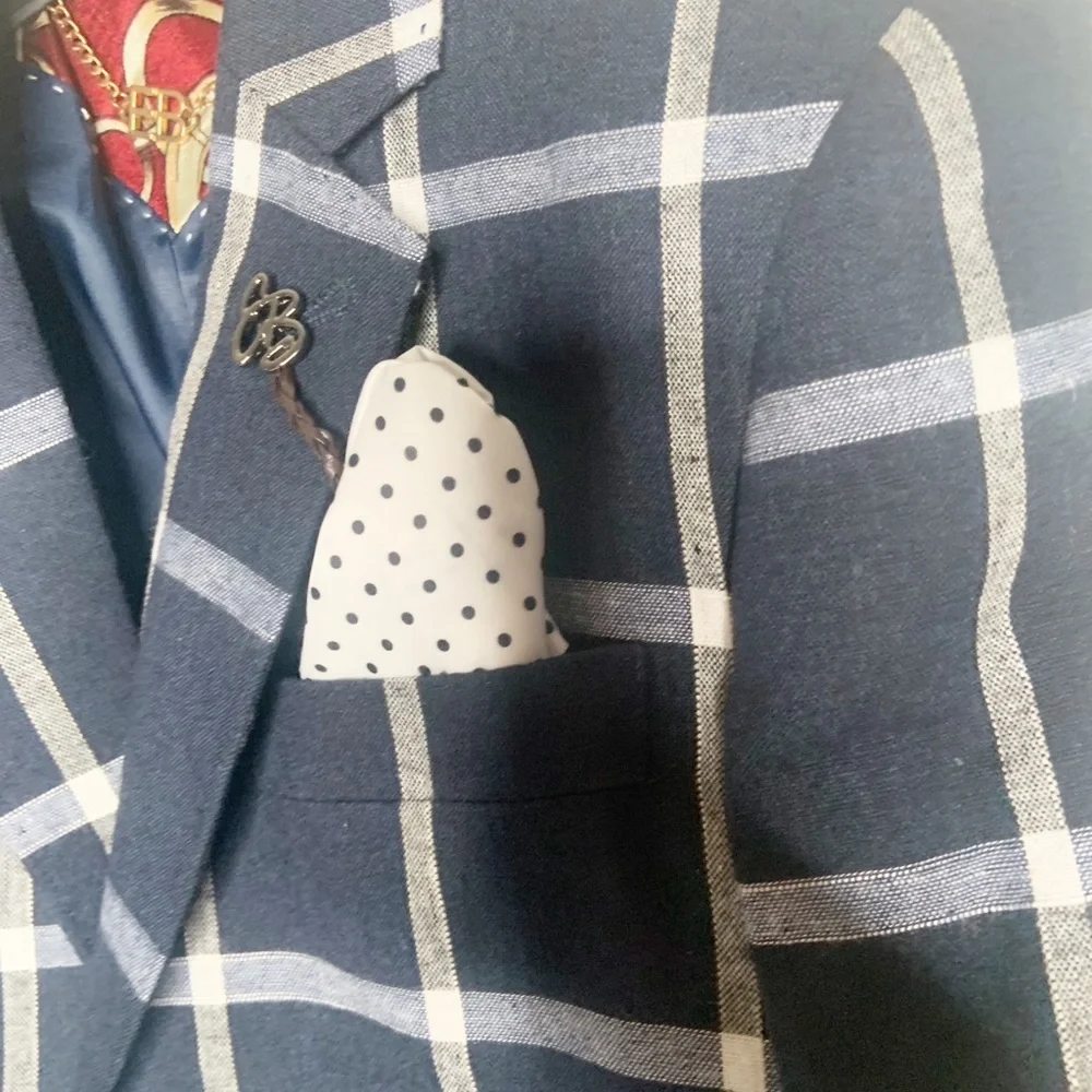 Boys Navy Plaid blazer size 4/5 - Picture 3 of 8